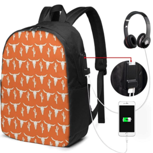 Longhorn Cattle Cow Texas Skull Cactus Laptop Backpack with Charger Port